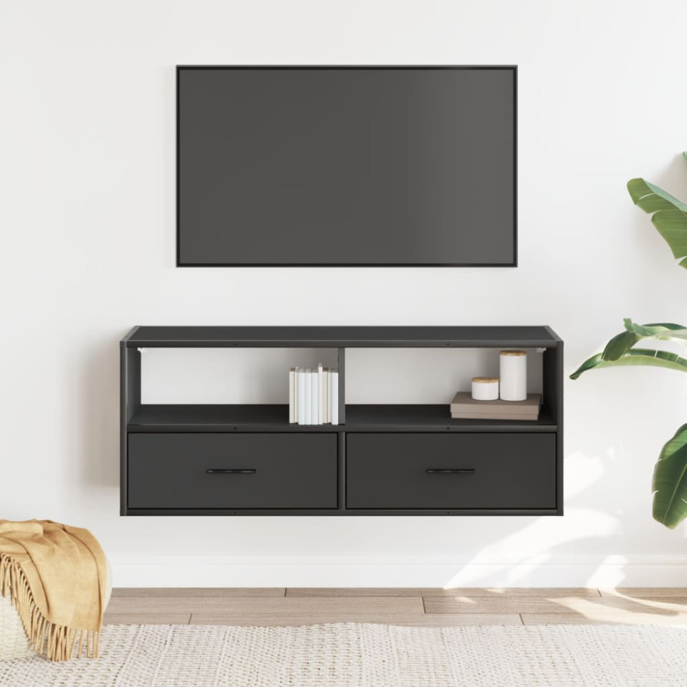Produktbild för Tv-bänk svart 100x31x39,5 cm konstruerat trä och metall