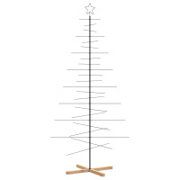 Produktbild för Julgran i metall med träbas svart 210 cm