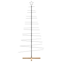 Produktbild för Julgran i metall med träbas svart 210 cm