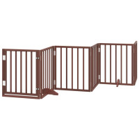 Produktbild för Hundgrind med dörr vikbar 15 paneler brun 750 cm poppel