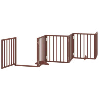 Produktbild för Hundgrind med dörr vikbar 15 paneler brun 750 cm poppel