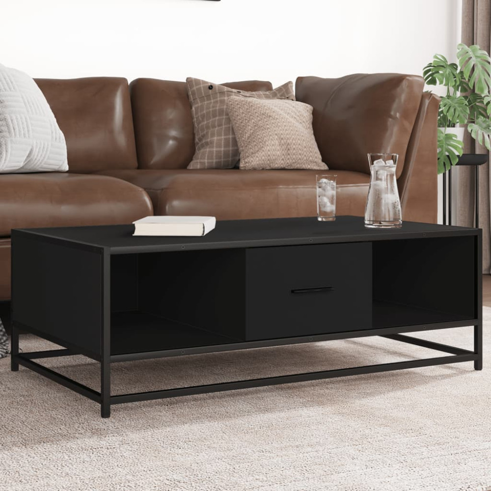 Produktbild för Soffbord svart 100x57x35 cm konstruerat trä och metall