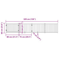 Produktbild för Hundgrind med dörr vikbar 4 paneler vit 320 cm massivt granträ