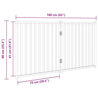 Produktbild för Hundgrind hopfällbar 2 paneler 160 cm massivt granträ