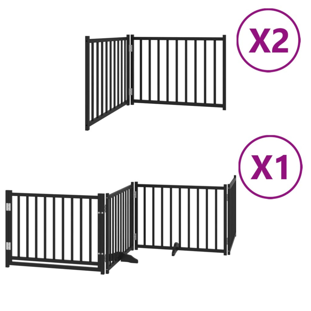 Produktbild för Hundgrind med dörr vikbar 8 paneler svart 640 cm poppel