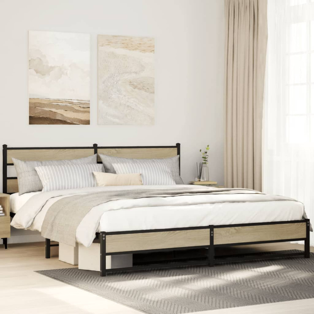 Produktbild för Sängram utan madrass metall sonoma-ek 183x213 cm
