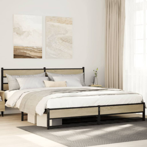 vidaXL Sängram utan madrass metall sonoma-ek 183x213 cm