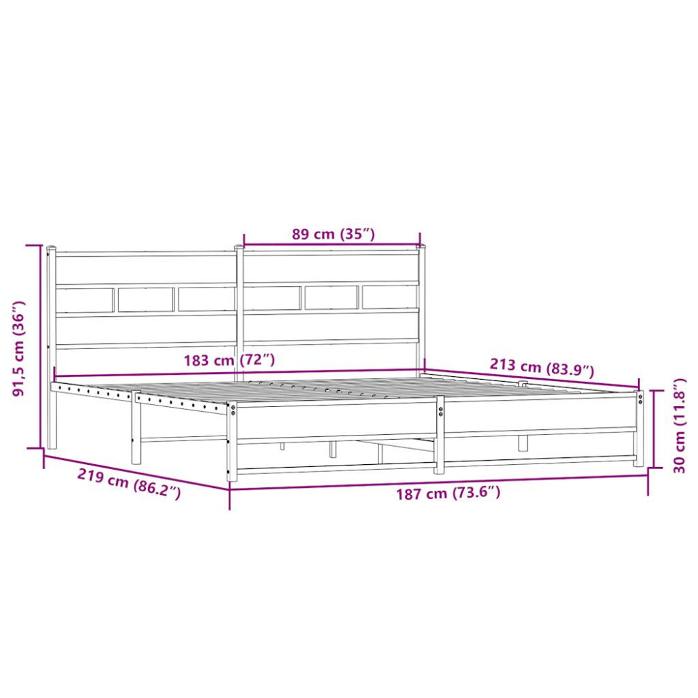 Produktbild för Sängram utan madrass metall sonoma-ek 183x213 cm