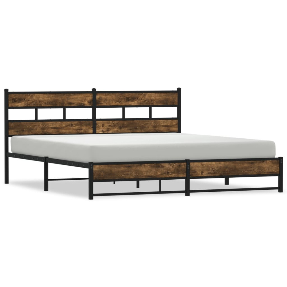 Produktbild för Sängram utan madrass metall rökfärgad ek 183x213 cm