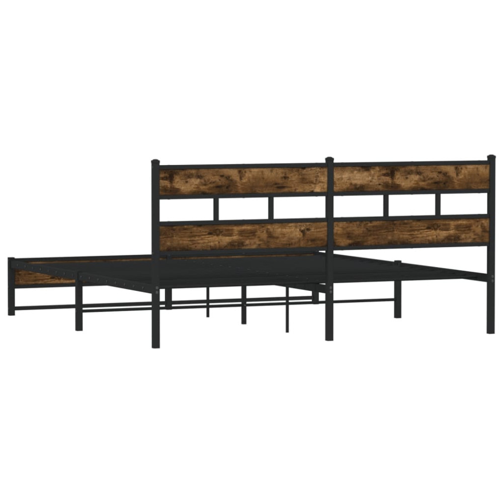 Produktbild för Sängram utan madrass metall rökfärgad ek 183x213 cm
