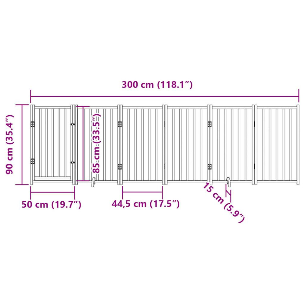 Produktbild för Hundgrind med dörr vikbar 6 paneler svart 300cm massivt granträ