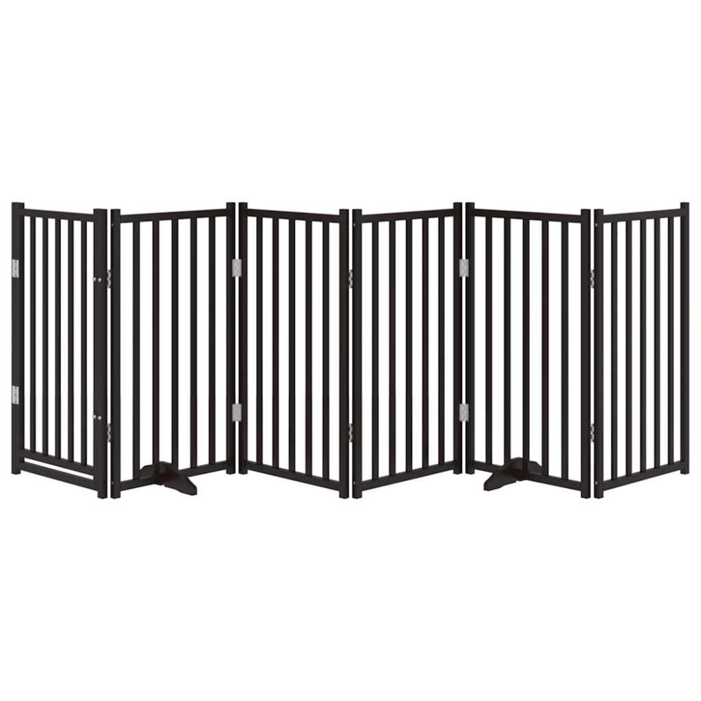 Produktbild för Hundgrind med dörr vikbar 6 paneler svart 300cm massivt granträ
