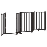 Produktbild för Hundgrind med dörr vikbar 6 paneler svart 300cm massivt granträ