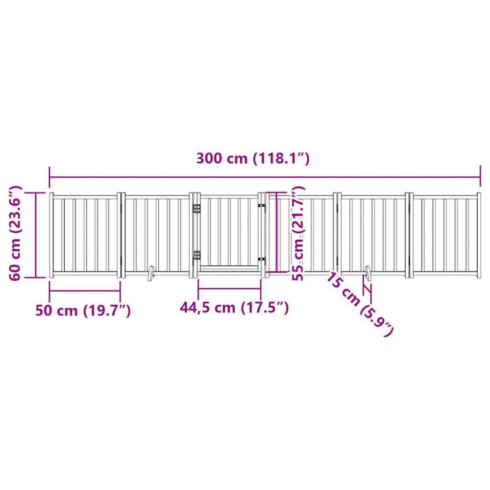Produktbild för Hundgrind med dörr vikbar 6 paneler svart 300cm massivt granträ