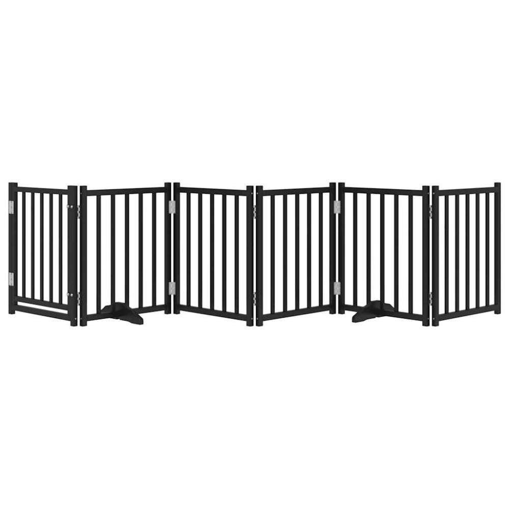 Produktbild för Hundgrind med dörr vikbar 6 paneler svart 300cm massivt granträ