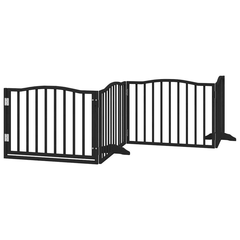 Produktbild för Hundgrind med dörr vikbar 8 paneler svart 640 cm poppel