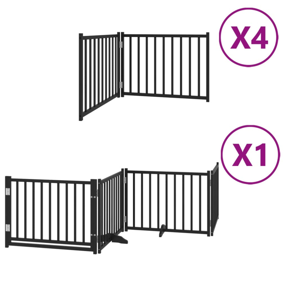 Produktbild för Hundgrind med dörr vikbar 12 paneler svart 960 cm poppel