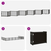Produktbild för Hundgrind med dörr vikbar 12 paneler svart 960 cm poppel