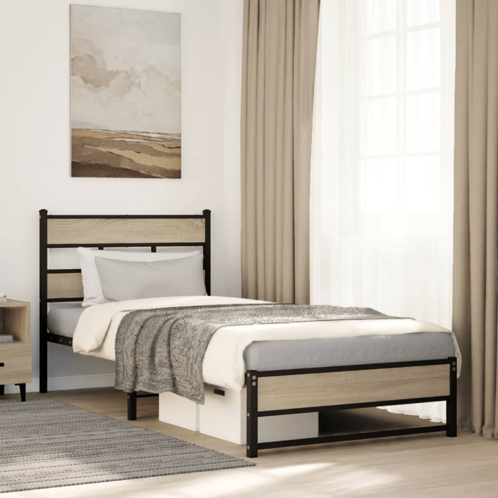 Produktbild för Sängram utan madrass metall sonoma-ek 100x190 cm