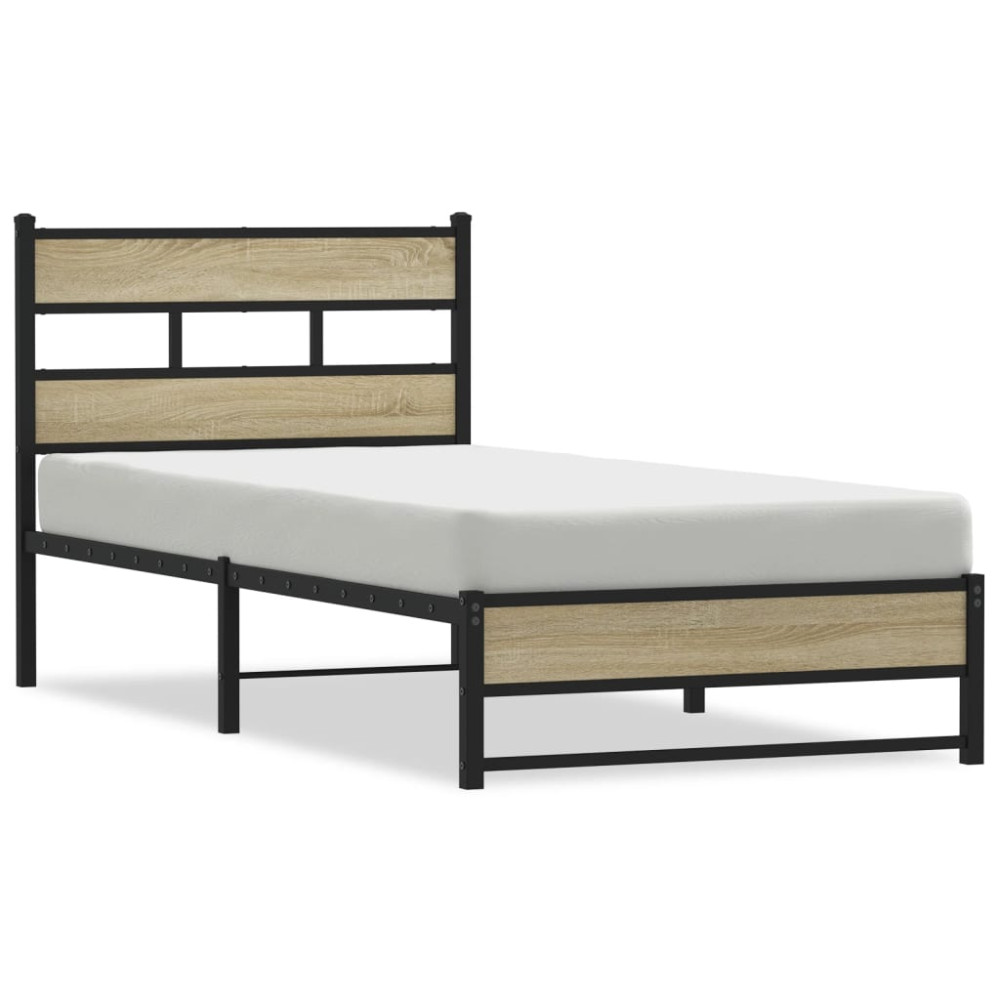 Produktbild för Sängram utan madrass metall sonoma-ek 100x190 cm