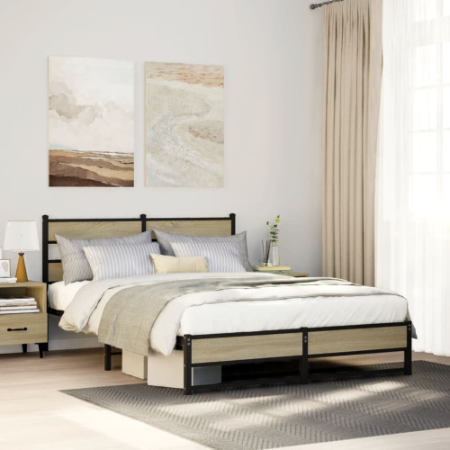 vidaXL Sängram utan madrass metall sonoma-ek 140x190 cm