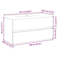 Produktbild för Badrumsskåp med inbyggt handfat artisian ek 101x39,5x49 cm