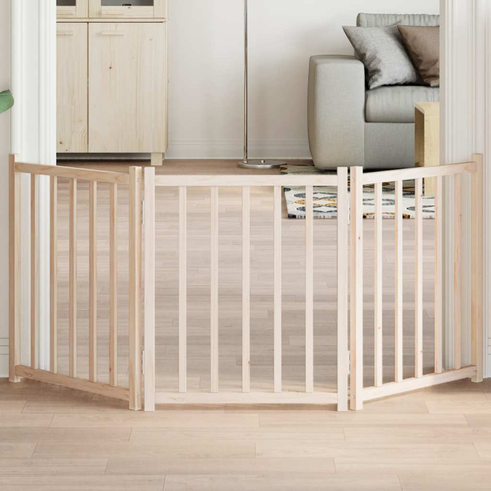 Produktbild för Hundgrind hopfällbar 3 paneler 150 cm massivt granträ