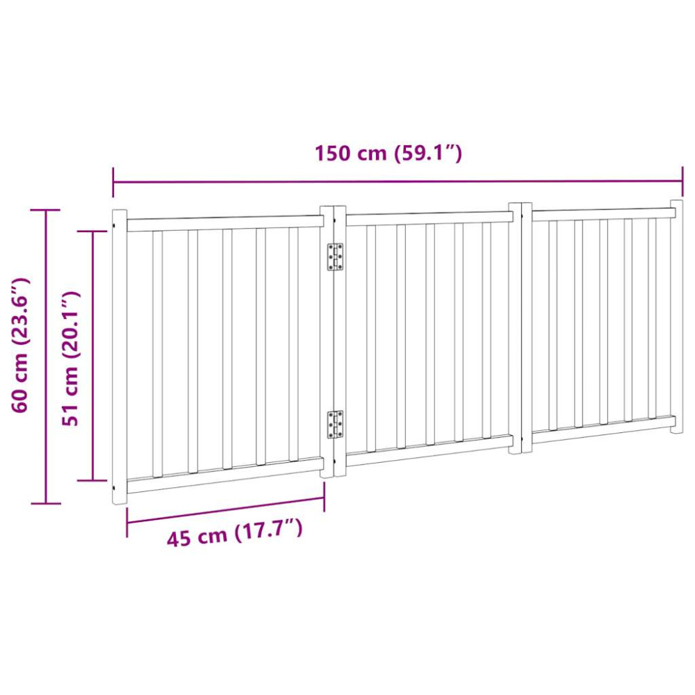 Produktbild för Hundgrind hopfällbar 3 paneler 150 cm massivt granträ