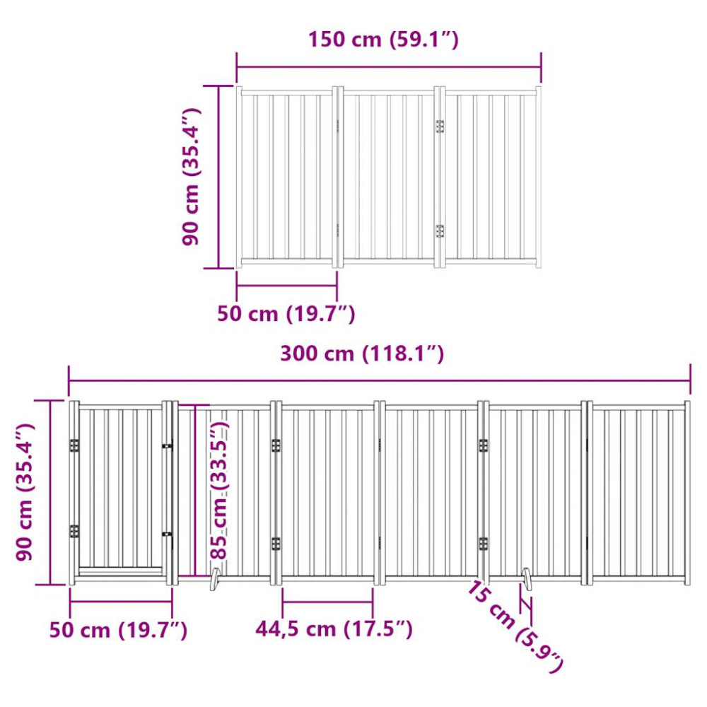 Produktbild för Hundgrind med dörr vikbar 12 paneler svart 600 cm poppel