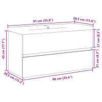 Produktbild för Badrumsskåp med inbyggt handfat artisian ek 91x39,5x49 cm