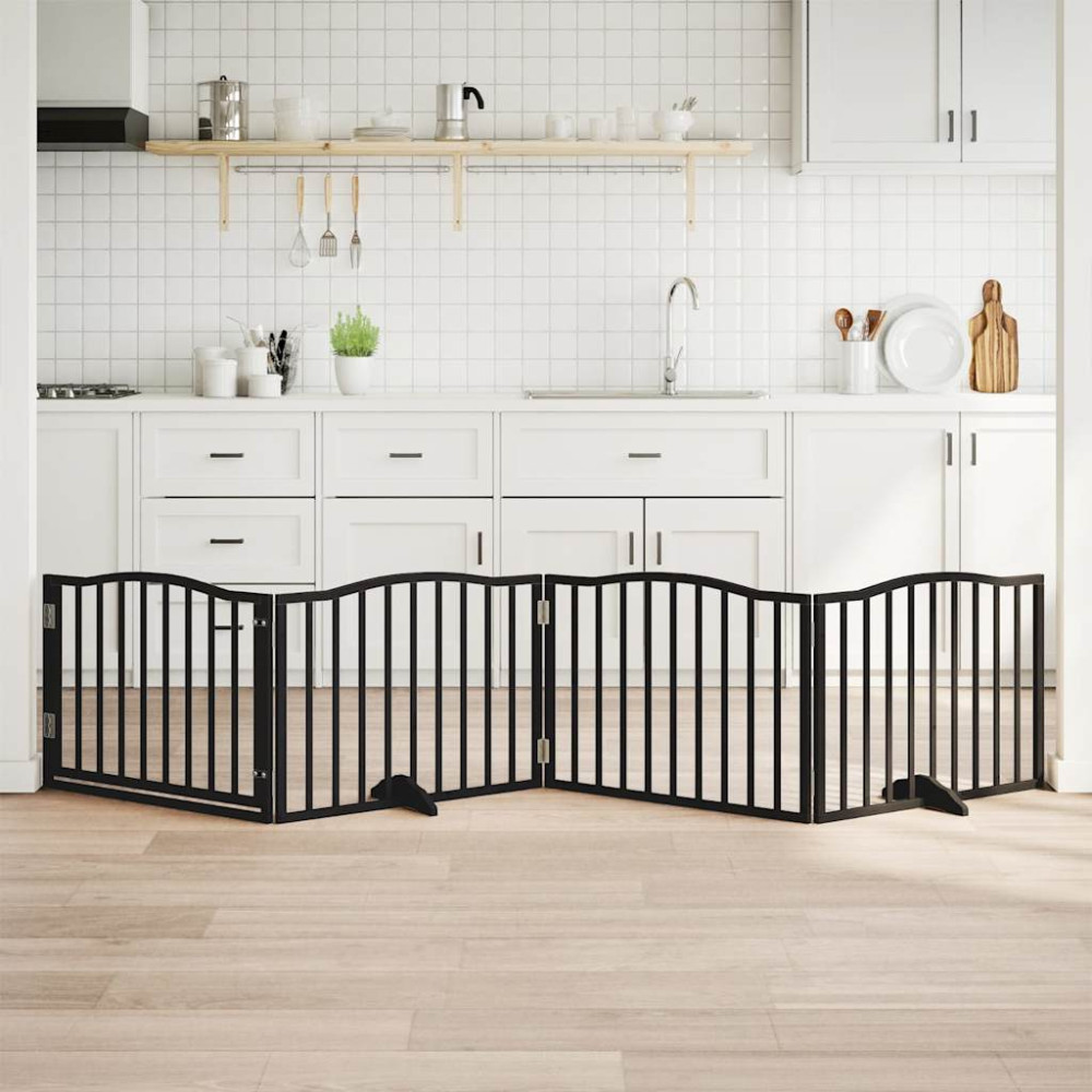 Produktbild för Hundgrind med dörr vikbar 4 paneler svart 320 cm poppelträ