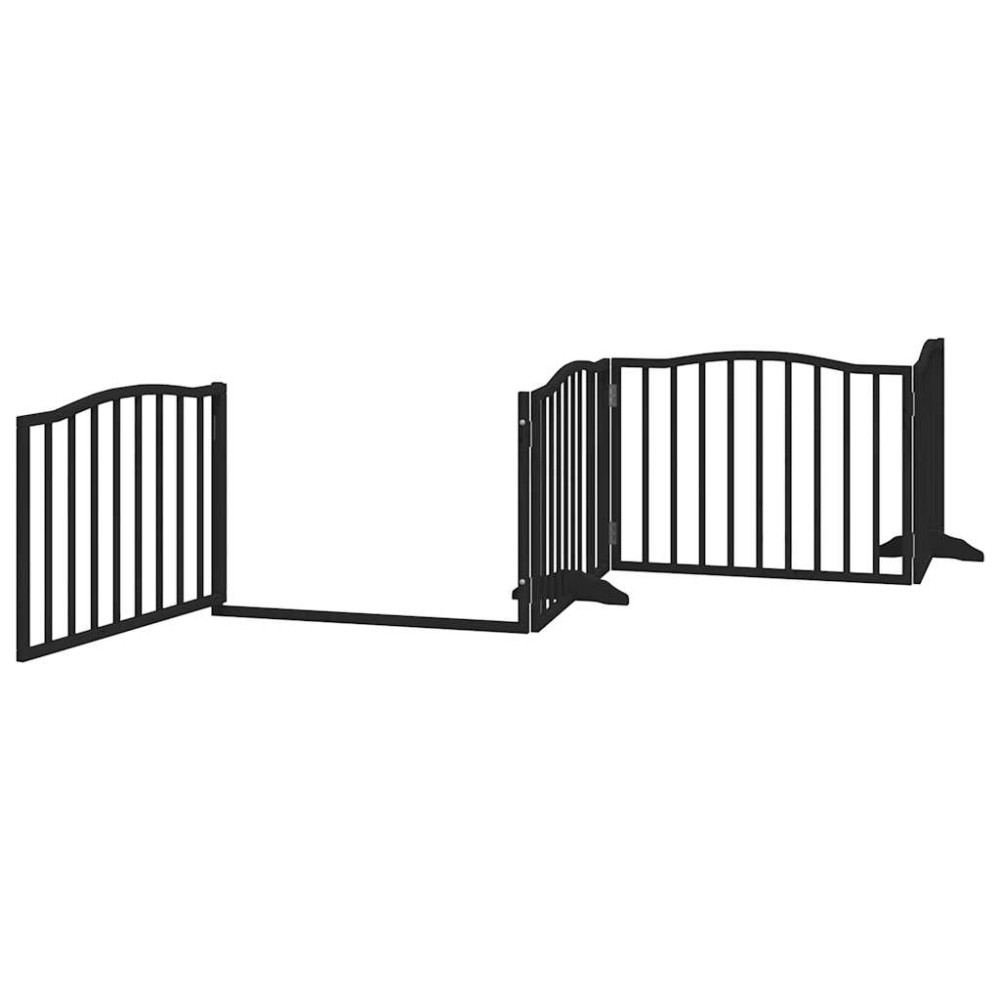 Produktbild för Hundgrind med dörr vikbar 4 paneler svart 320 cm poppelträ