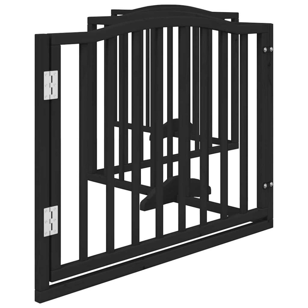Produktbild för Hundgrind med dörr vikbar 4 paneler svart 320 cm poppelträ