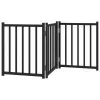 Produktbild för Hundgrind hopfällbar 3 paneler svart 150 cm massivt granträ