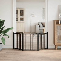 Produktbild för Hundgrind hopfällbar 3 paneler svart 150 cm massivt granträ