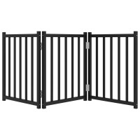 Produktbild för Hundgrind hopfällbar 3 paneler svart 150 cm massivt granträ