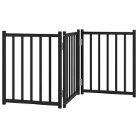 Produktbild för Hundgrind hopfällbar 3 paneler svart 150 cm massivt granträ