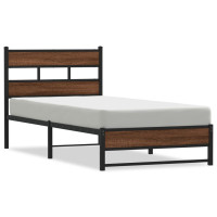 Produktbild för Sängram utan madrass metall brun ek 107x203 cm