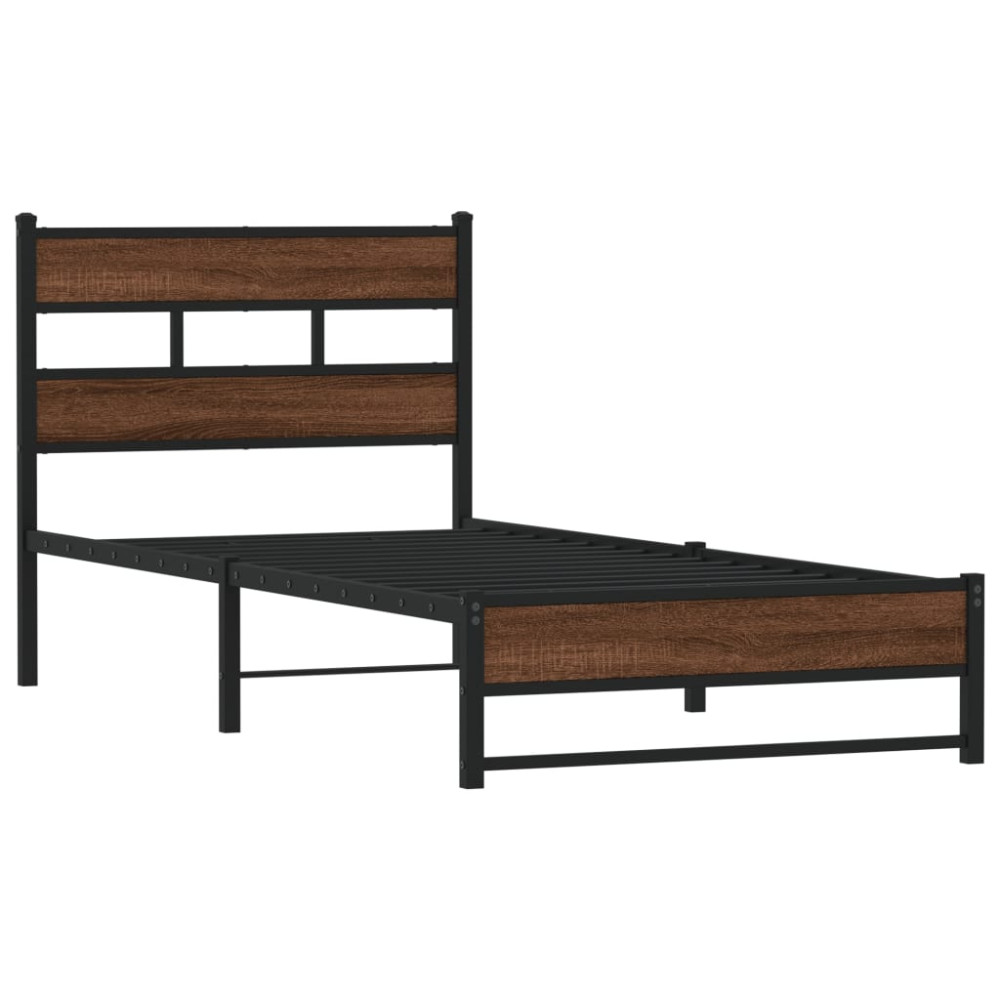 Produktbild för Sängram utan madrass metall brun ek 107x203 cm