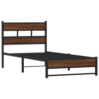 Produktbild för Sängram utan madrass metall brun ek 107x203 cm
