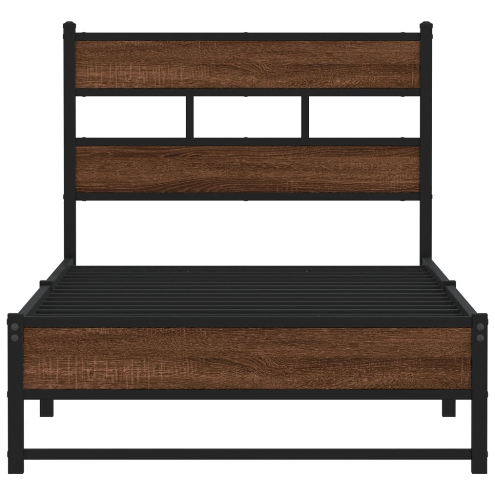 Produktbild för Sängram utan madrass metall brun ek 107x203 cm