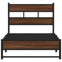 Produktbild för Sängram utan madrass metall brun ek 107x203 cm