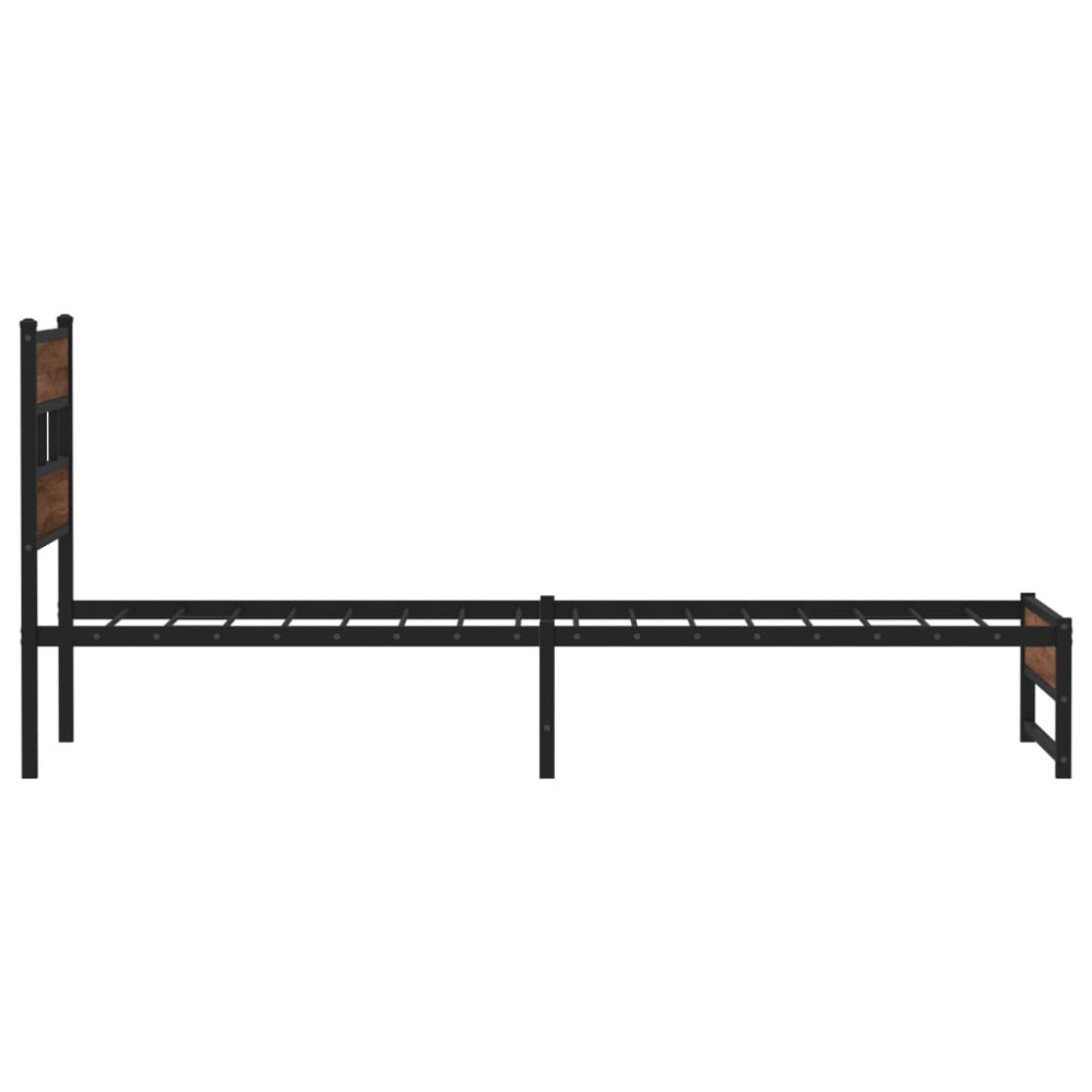 Produktbild för Sängram utan madrass metall brun ek 107x203 cm