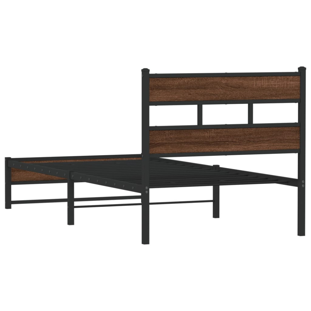 Produktbild för Sängram utan madrass metall brun ek 107x203 cm