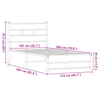 Produktbild för Sängram utan madrass metall brun ek 107x203 cm