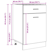 Produktbild för Underskåp med låda betonggrå 50x46x81,5 cm konstruerat trä