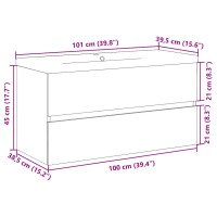 Produktbild för Badrumsskåp med inbyggt handfat åldrat trä 101x39,5x49 cm