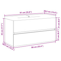 Produktbild för Badrumsskåp med inbyggt handfat åldrat trä 91x39,5x49 cm