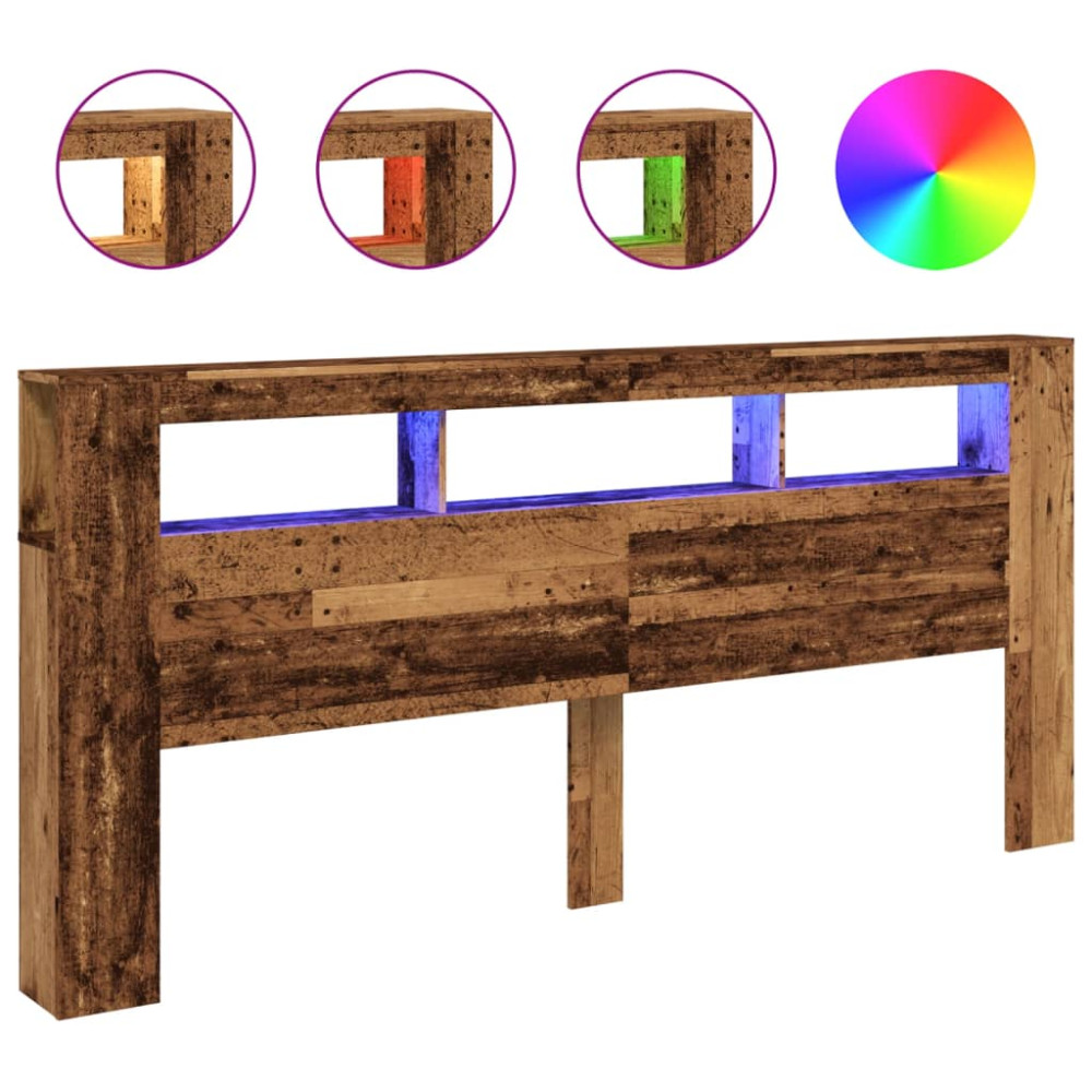 Produktbild för Sänggavel LED åldrat trä 220x18,5x103,5 cm konstruerat trä