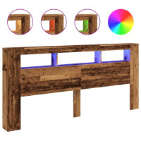 Produktbild för Sänggavel LED åldrat trä 220x18,5x103,5 cm konstruerat trä